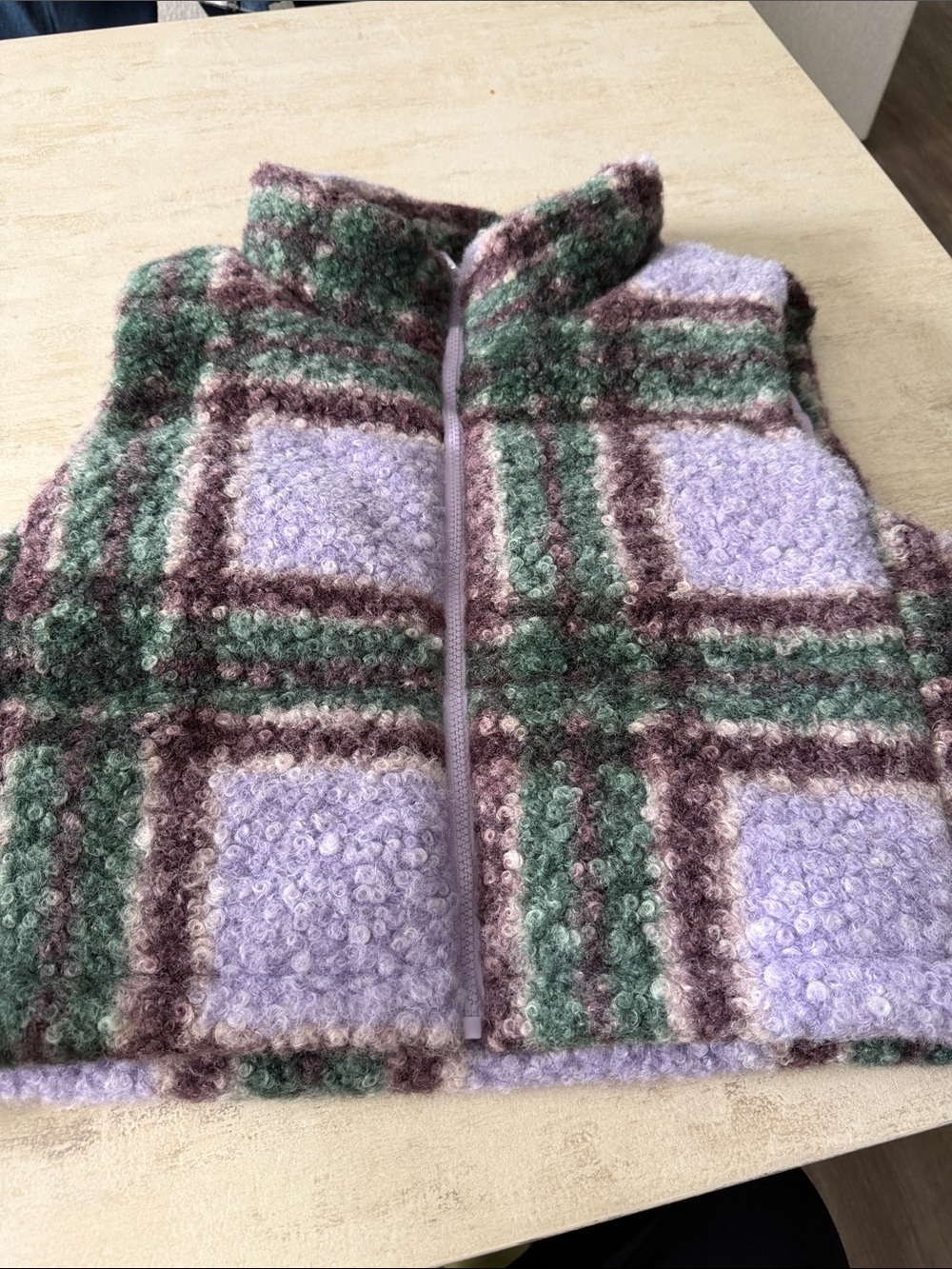Forever 21 Lavender & Green Plaid Bouclé Vest
